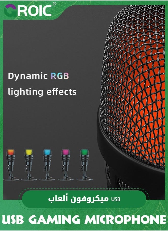 GROIC Gaming Microphone, USB Computer Microphone for PC, Mac, PS4/5, Condenser Podcast Mic Studio Recording, YouTube, Streaming, with Headphone Jack, Led Light, Mute, Gain, Noise Cancellation  - Image 2