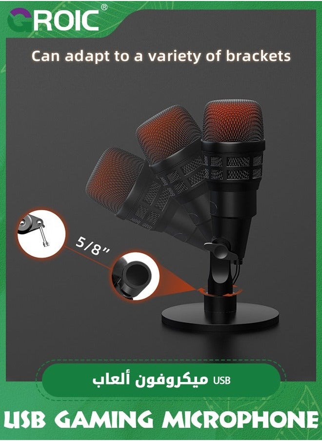 GROIC Gaming Microphone, USB Computer Microphone for PC, Mac, PS4/5, Condenser Podcast Mic Studio Recording, YouTube, Streaming, with Headphone Jack, Led Light, Mute, Gain, Noise Cancellation  - Image 5