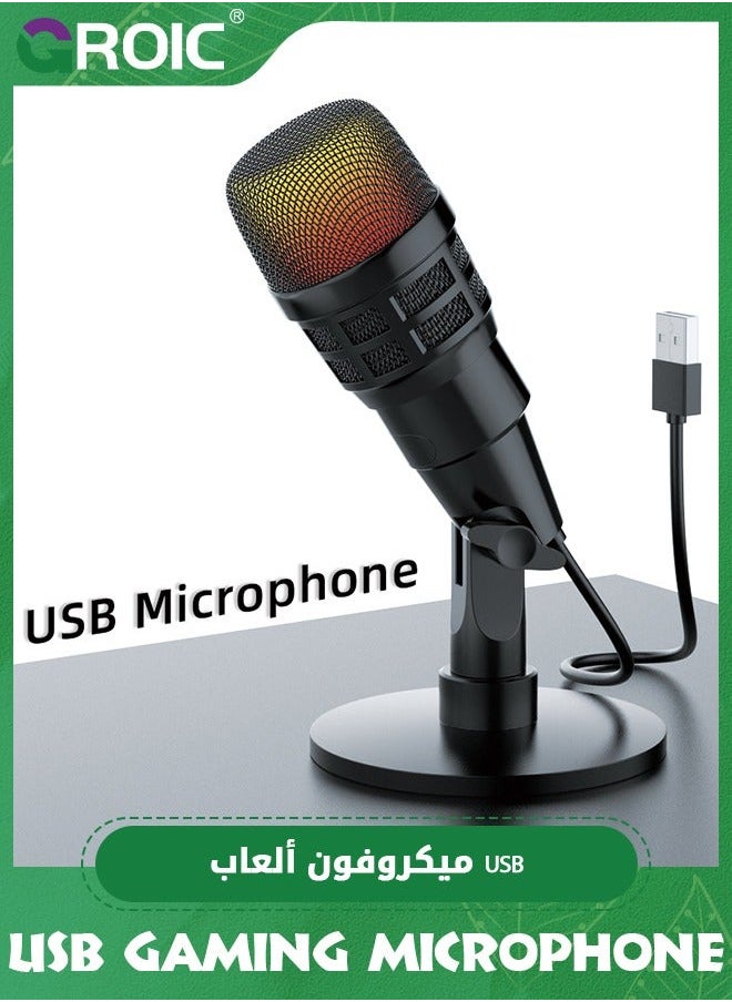 GROIC Gaming Microphone, USB Computer Microphone for PC, Mac, PS4/5, Condenser Podcast Mic Studio Recording, YouTube, Streaming, with Headphone Jack, Led Light, Mute, Gain, Noise Cancellation  - Image 4
