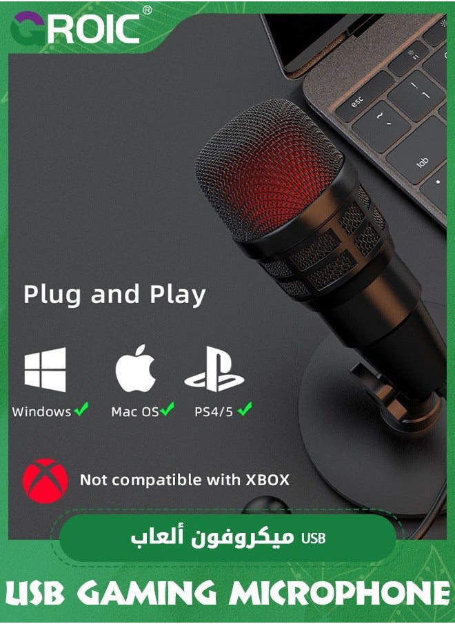 GROIC Gaming Microphone, USB Computer Microphone for PC, Mac, PS4/5, Condenser Podcast Mic Studio Recording, YouTube, Streaming, with Headphone Jack, Led Light, Mute, Gain, Noise Cancellation  - Image 3