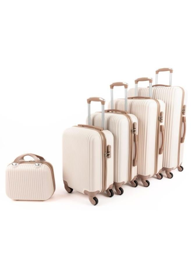 ليمرا طقم شنط سفر مكون من 5 حقائب أمتعة بـ 4 عجلات بتصميم حديث بيج/ذهبي - Image 1