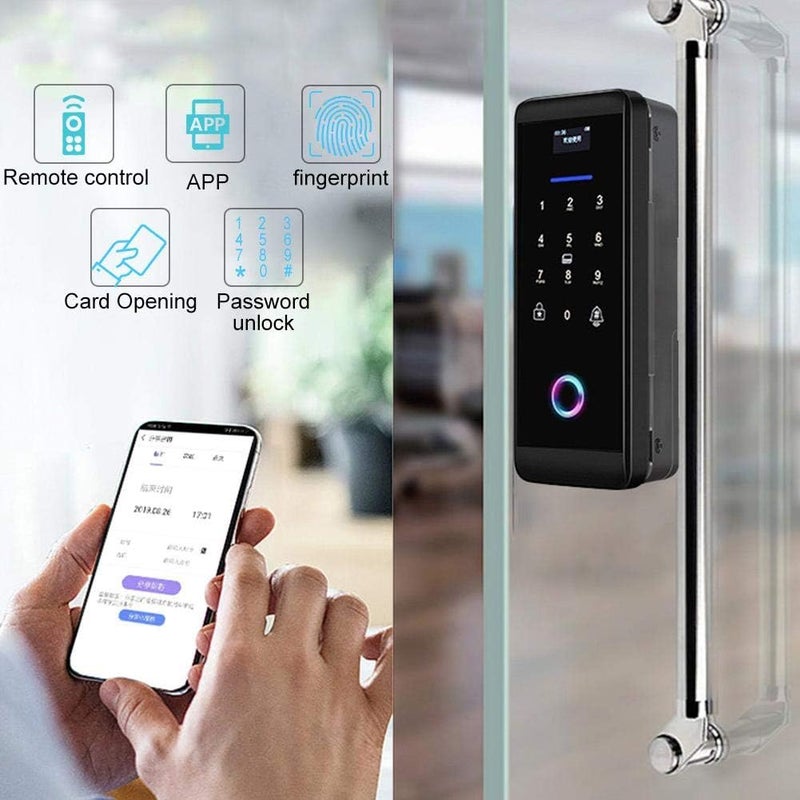 woobles Fingerprint Door Lock, Electronic Glass Door Lock, Support Fingerprint, Password, IC Card, Glass Door Lock Control Alarm Access Control System(Black)-Black - Image 4