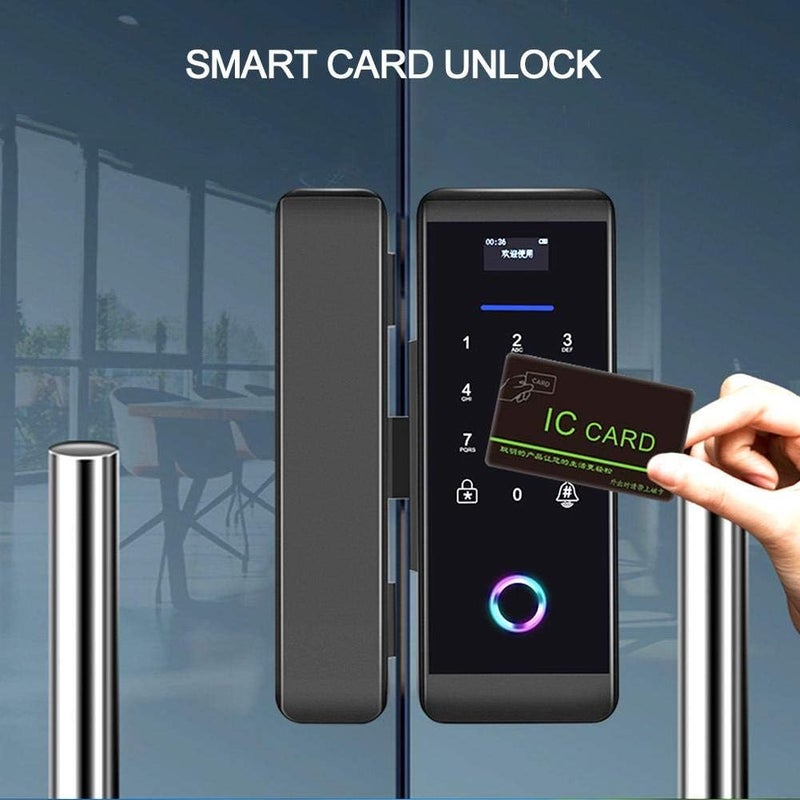 woobles Fingerprint Door Lock, Electronic Glass Door Lock, Support Fingerprint, Password, IC Card, Glass Door Lock Control Alarm Access Control System(Black)-Black - Image 2