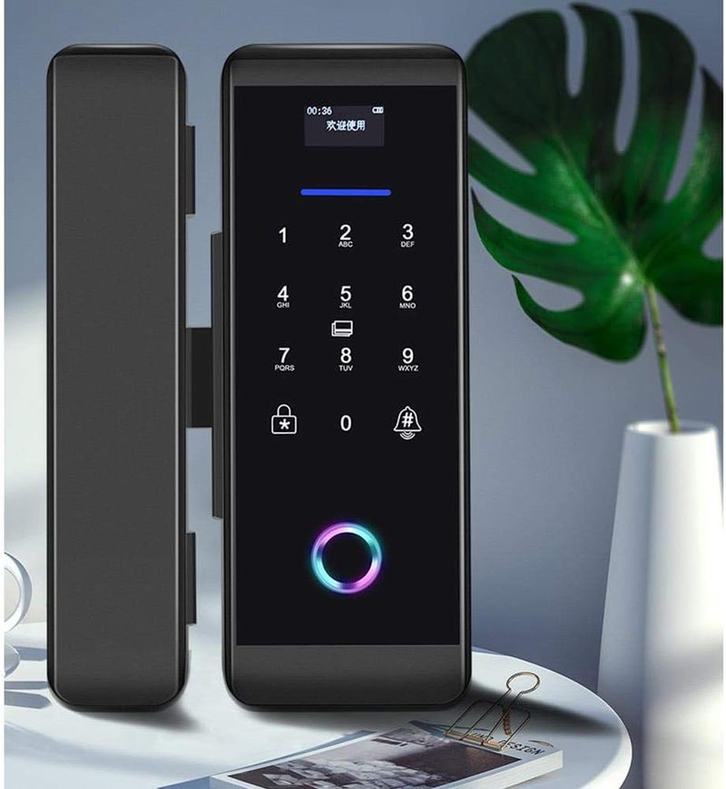 woobles Fingerprint Door Lock, Electronic Glass Door Lock, Support Fingerprint, Password, IC Card, Glass Door Lock Control Alarm Access Control System(Black)-Black - Image 1