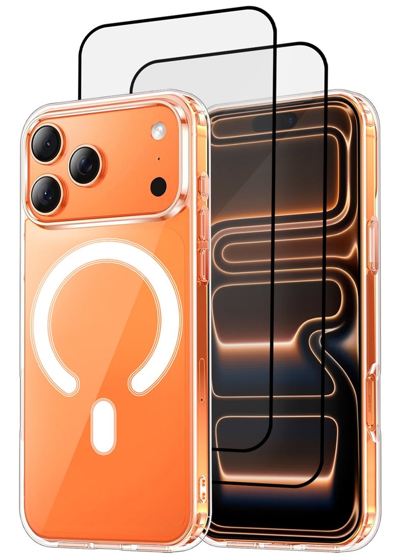 CATANES 3 Packs Magnetic Clear Case for iPhone 17 Pro - One Case Two 3D Screen Protectors - MagSafe Compatible Shockproof TPU Drop Protection Slim Transparent Cover - Image 1