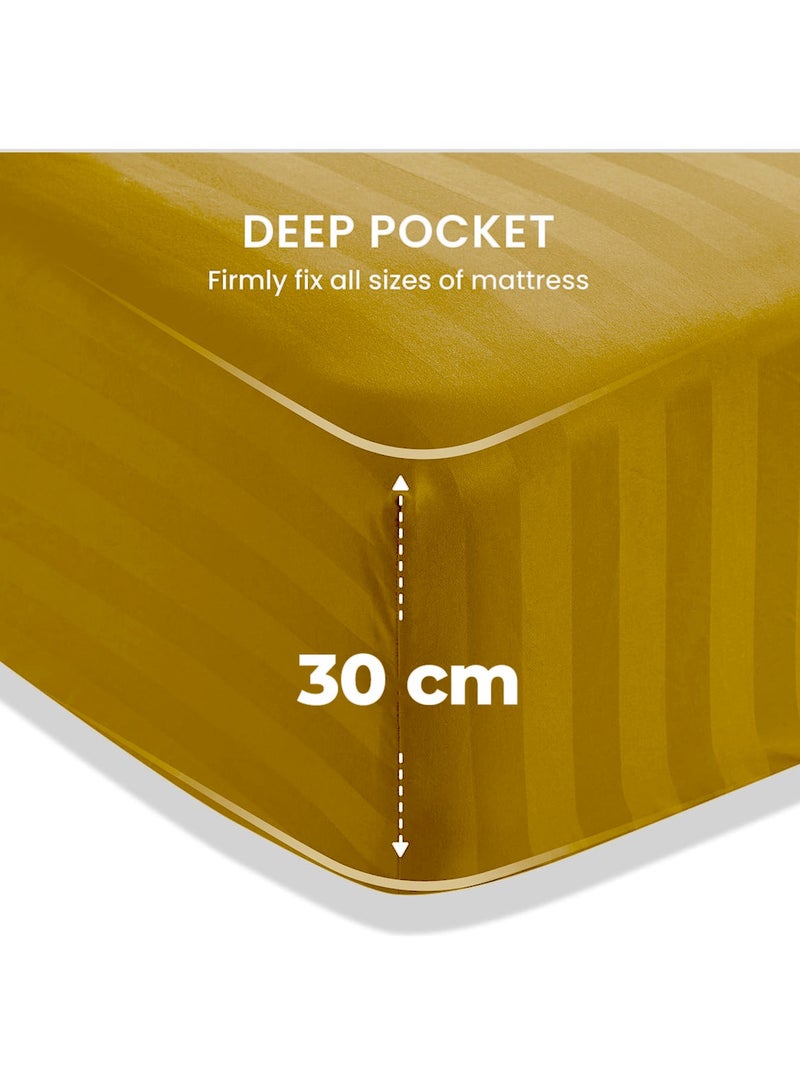 Eworld 4-Piece Luxury King Size Gold Striped Bedding Set Includes 1 Duvet Cover (220x240cm), 1 Fitted Bed Sheet (200x200+30cm), and 2 Pillow Cases (48x74+5cm) for Ultimate Hotel-Inspired Sophistication - Image 3