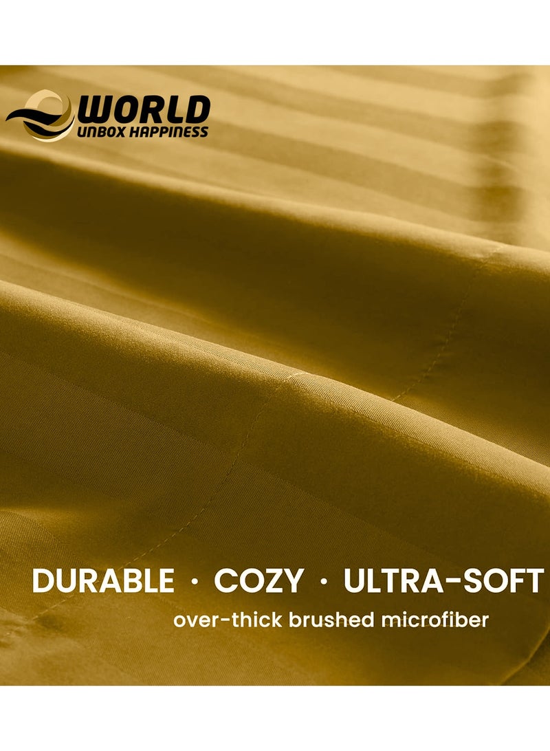 Eworld 4-Piece Luxury King Size Gold Striped Bedding Set Includes 1 Duvet Cover (220x240cm), 1 Fitted Bed Sheet (200x200+30cm), and 2 Pillow Cases (48x74+5cm) for Ultimate Hotel-Inspired Sophistication - Image 2