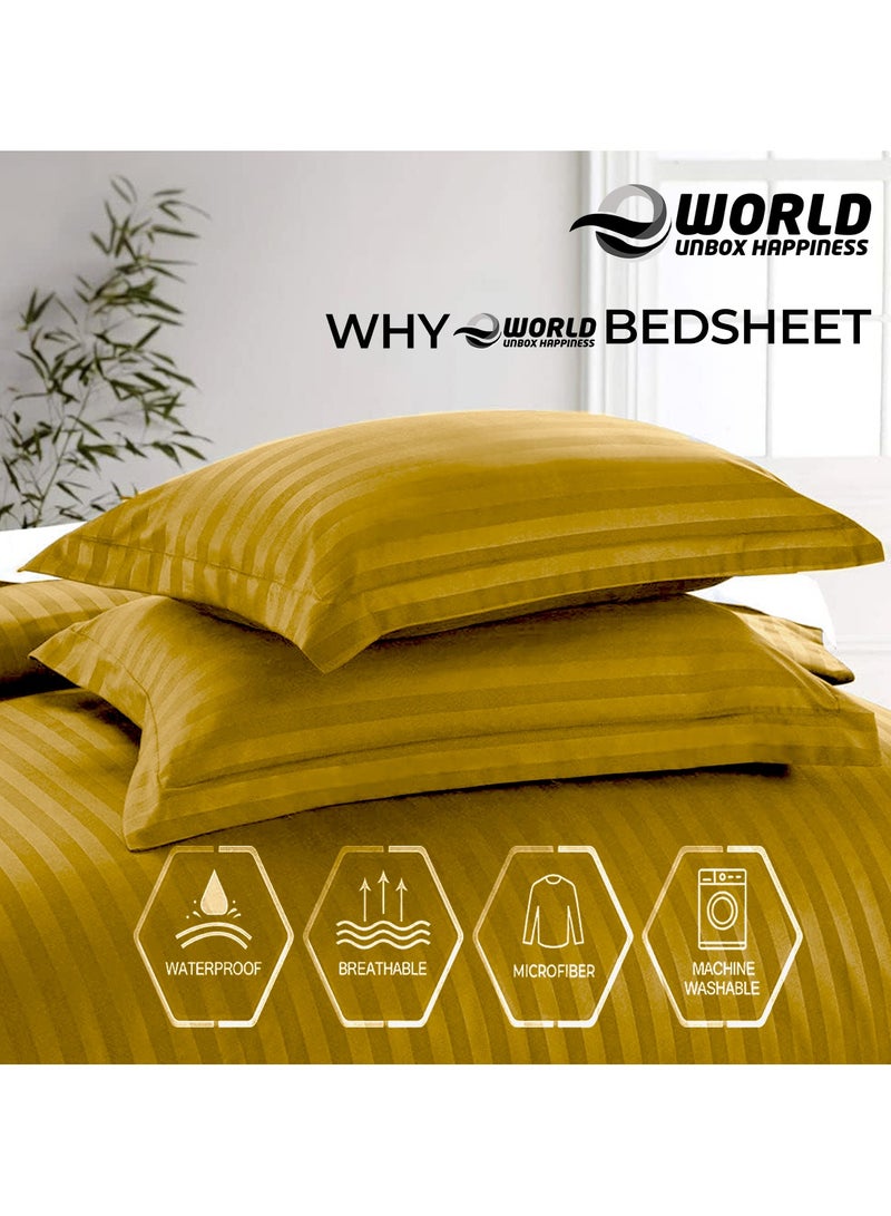 Eworld 4-Piece Luxury King Size Gold Striped Bedding Set Includes 1 Duvet Cover (220x240cm), 1 Fitted Bed Sheet (200x200+30cm), and 2 Pillow Cases (48x74+5cm) for Ultimate Hotel-Inspired Sophistication - Image 4
