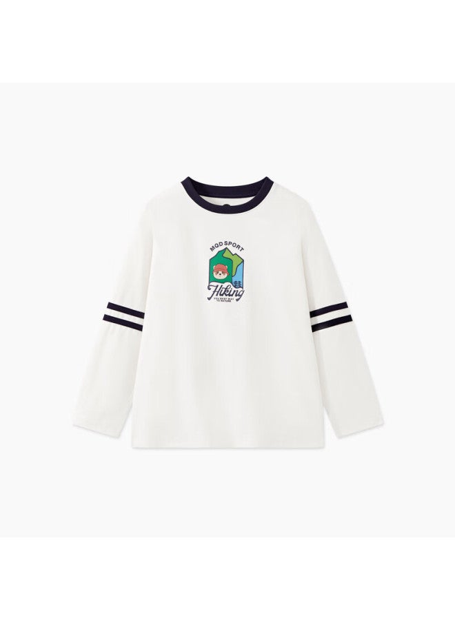 Mqd Boys' Autumn New Arrival, Classic Striped Basic Versatile Pullover Long-sleeve T-shirt, Off-white, Size 140 - Image 4