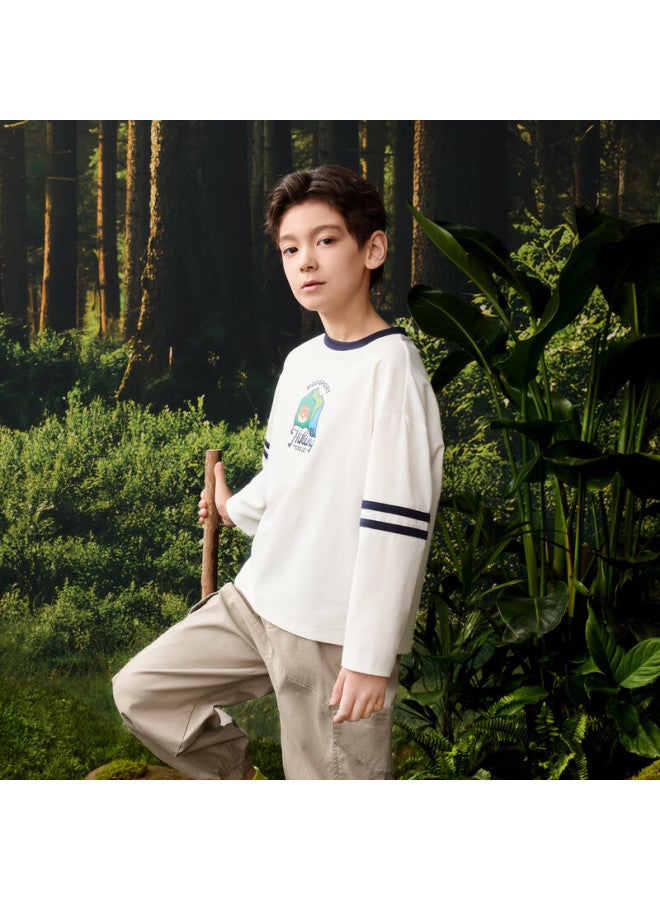 Mqd Boys' Autumn New Arrival, Classic Striped Basic Versatile Pullover Long-sleeve T-shirt, Off-white, Size 140 - Image 3