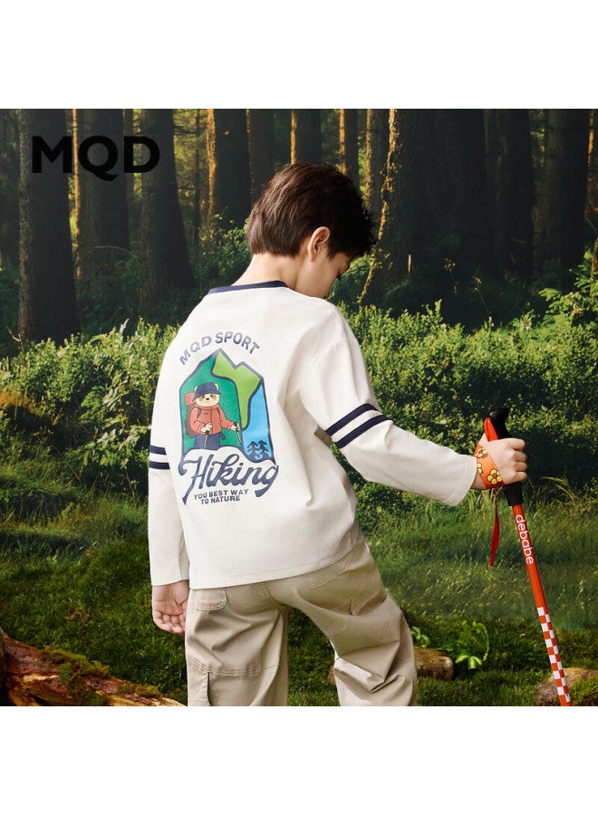 Mqd Boys' Autumn New Arrival, Classic Striped Basic Versatile Pullover Long-sleeve T-shirt, Off-white, Size 140 - Image 1