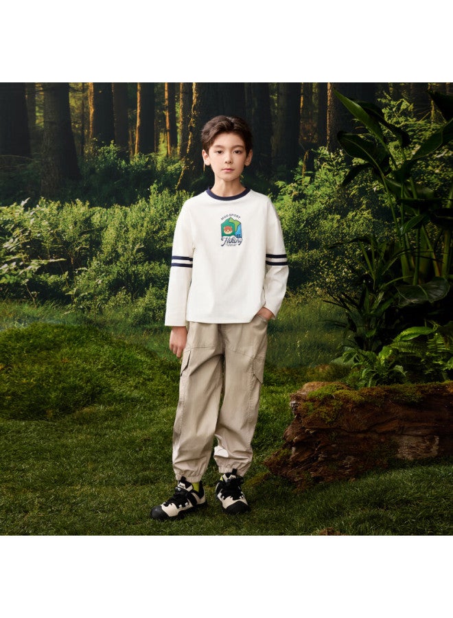 Mqd Boys' Autumn New Arrival, Classic Striped Basic Versatile Pullover Long-sleeve T-shirt, Off-white, Size 140 - Image 2