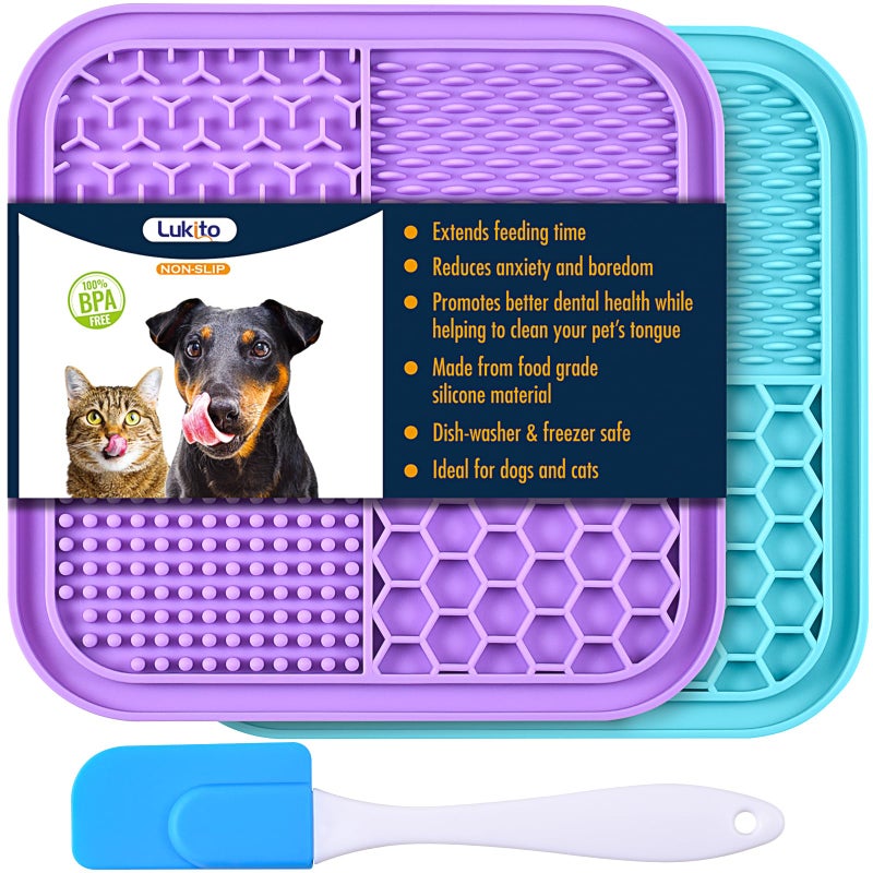 LUKITO 2PCS Licking Mat for Dogs with Suction Cups, Premium Lick Pad for Anxiety Relief, Slow Feeder Dog Bowls, Perfect for Bathing, Grooming and Training - Image 1