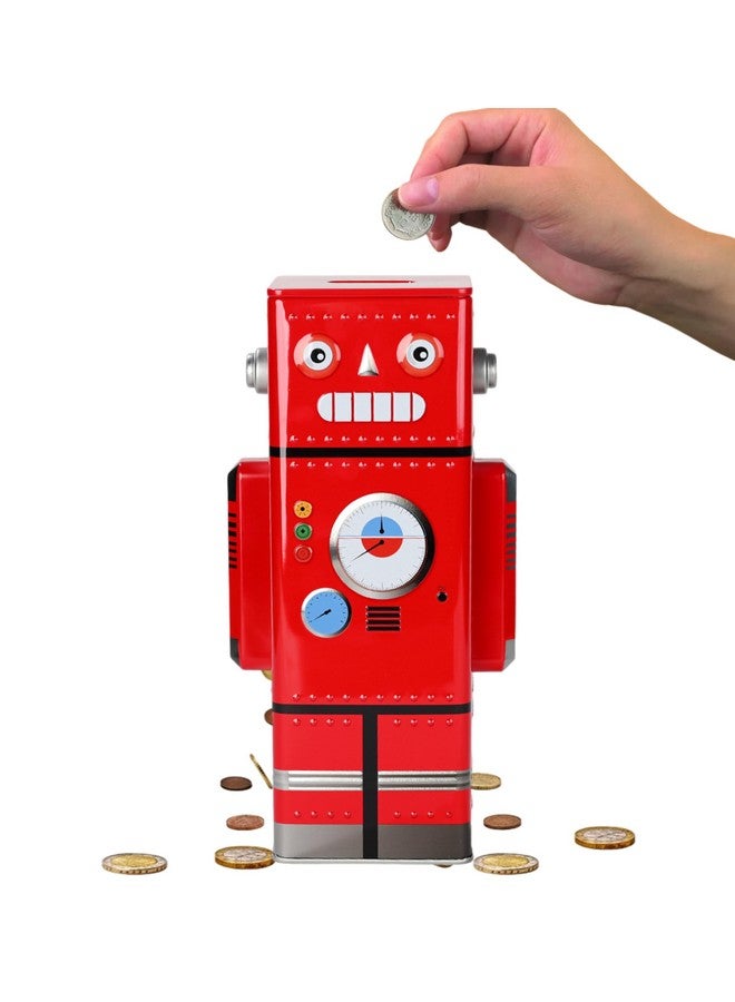 فنبلاست حصالة نقود من فن بلاست للأطفال - حصالة نقود روبوتية، حصالة نقود معدنية لحفظ النقود، جولاك للأطفال - هدايا أعياد الميلاد للأولاد والبنات، حصالة نقود، صندوق نقود معدني للأطفال (أحمر) - Image 1