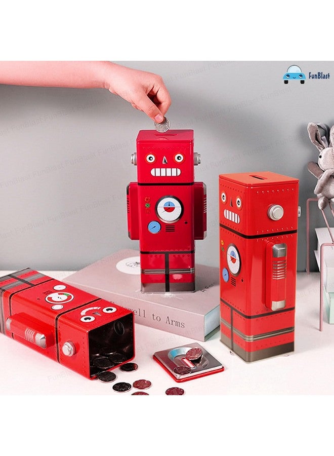 فنبلاست حصالة نقود من فن بلاست للأطفال - حصالة نقود روبوتية، حصالة نقود معدنية لحفظ النقود، جولاك للأطفال - هدايا أعياد الميلاد للأولاد والبنات، حصالة نقود، صندوق نقود معدني للأطفال (أحمر) - Image 3