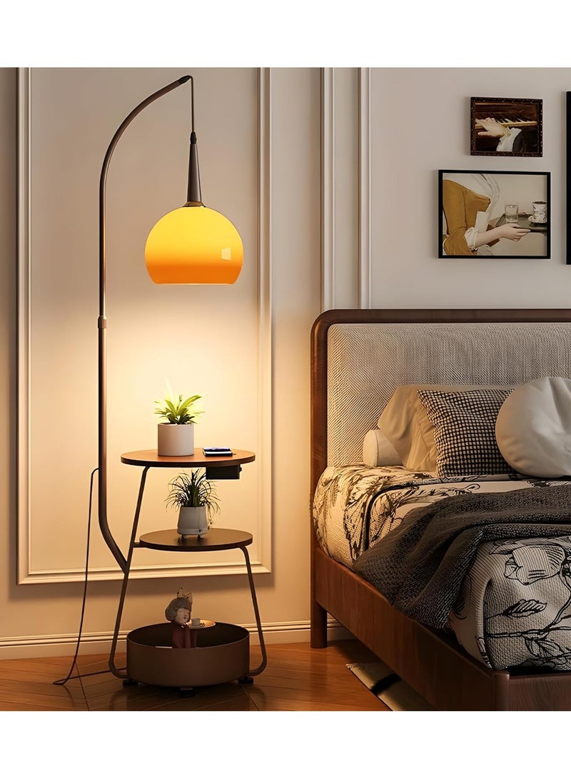 DubaiGallery Stylish 1 Light Modern Simple Style Buffet Floor Lamp, LED/Incandescent/Fluorescent, Wrought Iron with Timber Shade, Rocker Switch, Flexible Height - Image 1