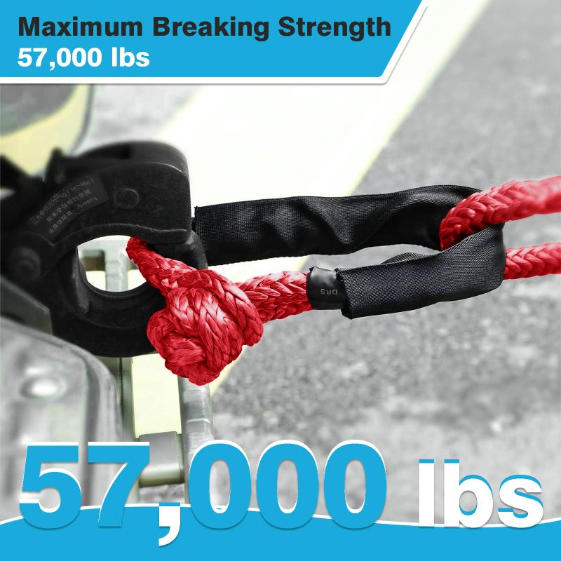 ZAMLIE 2 Pack Red Soft Shackle 57,000 LBS Breaking Strength 1/2 inch X 22 inch with Protective Sleeve for Off-Road Sailing Trucks 4x4 UTV Synthetic Road Recovery Rope Soft Shackle for Recovery - Image 2