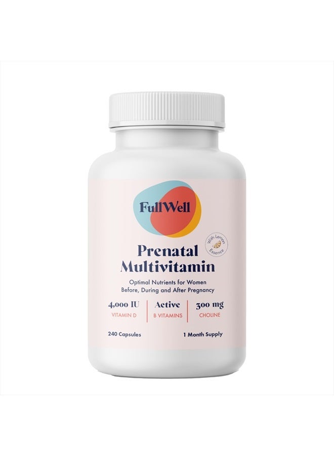 FullWell Prenatal Vitamins Lemon | choline, folate, vitamin D for fetal growth, brain development | 26 Vital Nutrients | Dietitian-formulated, OBGYN recommended, non-GMO, 3rd Party tested, 30 Servings - Image 1
