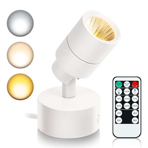 Kandicyar LED Spot Lights Indoor, 5W Uplighting with Remote Control Dimmable & Timer, Uplights Indoor Floor Spotlights with 3 CCT, Accent Lighting Stick on Wall Light for Plants Picture Artwork, White - Image 1
