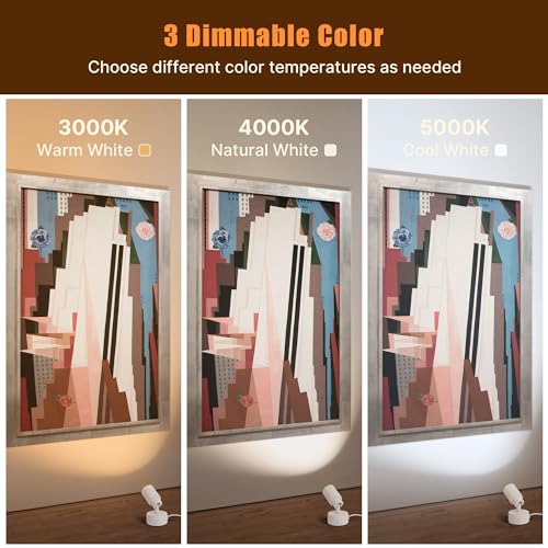 Kandicyar LED Spot Lights Indoor, 5W Uplighting with Remote Control Dimmable & Timer, Uplights Indoor Floor Spotlights with 3 CCT, Accent Lighting Stick on Wall Light for Plants Picture Artwork, White - Image 4