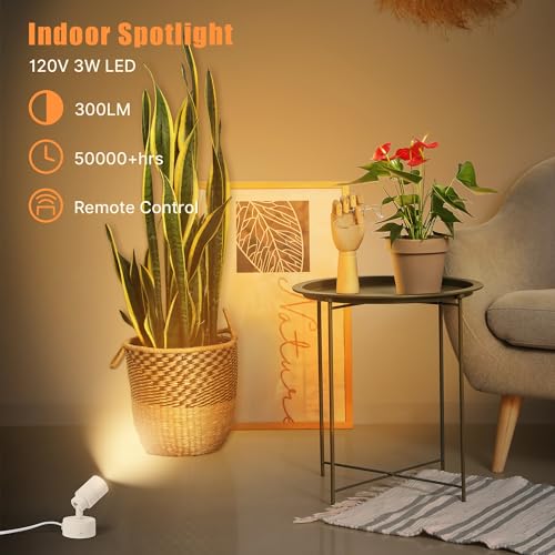 Kandicyar LED Spot Lights Indoor, 5W Uplighting with Remote Control Dimmable & Timer, Uplights Indoor Floor Spotlights with 3 CCT, Accent Lighting Stick on Wall Light for Plants Picture Artwork, White - Image 2