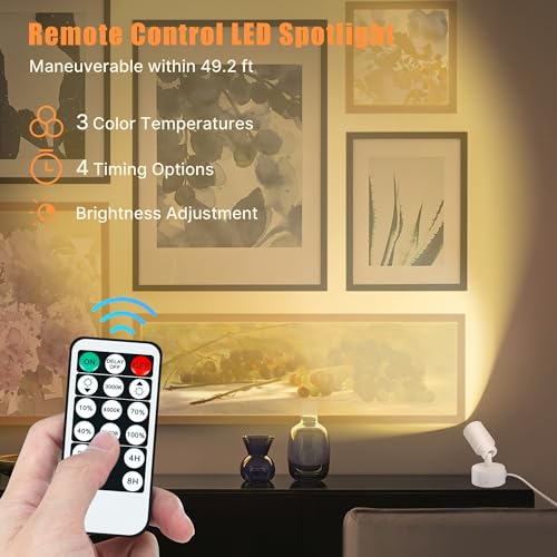 Kandicyar LED Spot Lights Indoor, 5W Uplighting with Remote Control Dimmable & Timer, Uplights Indoor Floor Spotlights with 3 CCT, Accent Lighting Stick on Wall Light for Plants Picture Artwork, White - Image 3