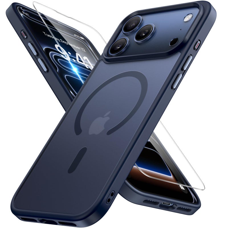 Miracase Magnetic for iPhone 17 Pro Case 6.3" with Screen Protector, [Compatible with MagSafe] Military-Grade Protection, Anti-Fingerprint, Slim Thin Phone Case for 17 Pro Cover, Dark Blue - Image 1