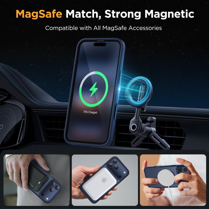 Miracase Magnetic for iPhone 17 Pro Case 6.3" with Screen Protector, [Compatible with MagSafe] Military-Grade Protection, Anti-Fingerprint, Slim Thin Phone Case for 17 Pro Cover, Dark Blue - Image 3