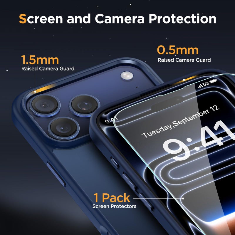 Miracase Magnetic for iPhone 17 Pro Case 6.3" with Screen Protector, [Compatible with MagSafe] Military-Grade Protection, Anti-Fingerprint, Slim Thin Phone Case for 17 Pro Cover, Dark Blue - Image 5