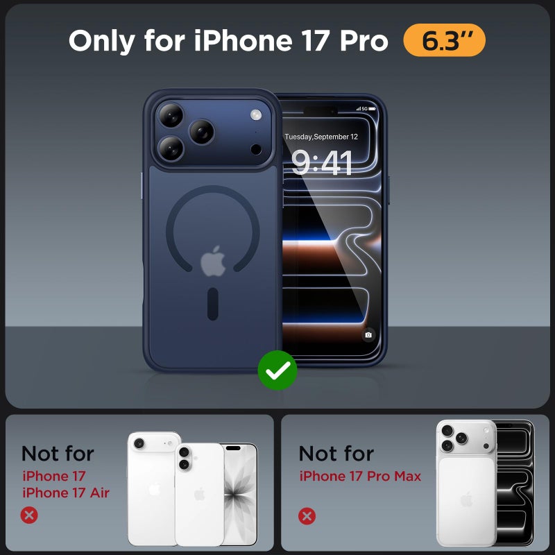 Miracase Magnetic for iPhone 17 Pro Case 6.3" with Screen Protector, [Compatible with MagSafe] Military-Grade Protection, Anti-Fingerprint, Slim Thin Phone Case for 17 Pro Cover, Dark Blue - Image 2