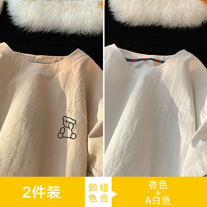 Nasa Ice Silk Linen Short-Sleeved Men'S Summer Thin Quick-Drying Bear T-Shirt Couple'S Loose Casual Chinese Style - Image 1
