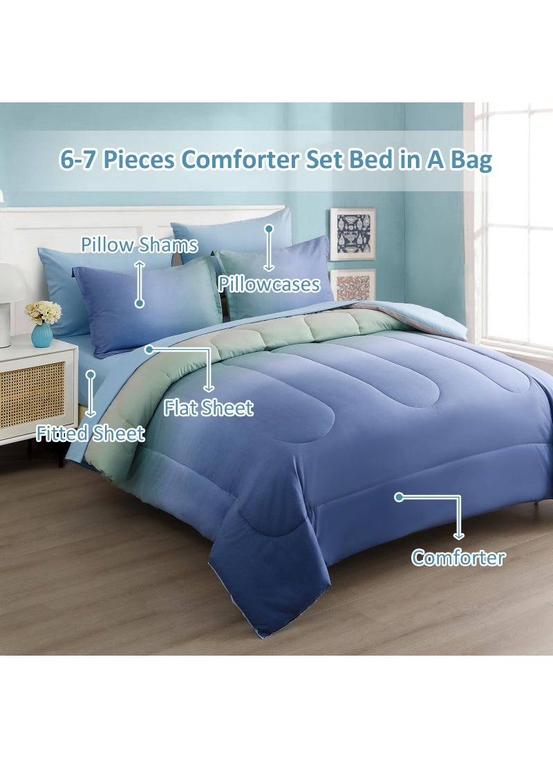 Dinjoy Dinjoy Girls Comforter Set Full Size Colorful Rainbow Ombre Blue Green Pink Bedding Set Gradient 7 Pieces Bed in A Bag for Kids Teen Girl Women(1 Comforter  1 Flat Sheet  1 Fitted Sheet)  - Image 2