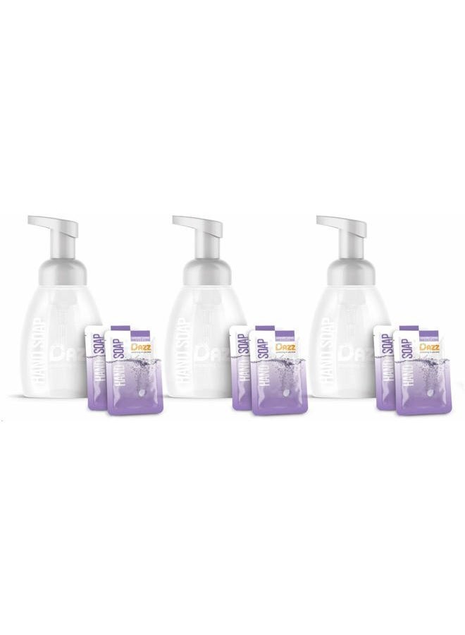 Dazz Foaming Hand Soap Whole House Starter Kit (3 Reusable Foaming Bottle Dispensers, 6 Tablet Packets) Liquid Hand Wash, Naturally Safe & Non Toxic, Rich Lather, Lavender Lemon Scent - Image 1