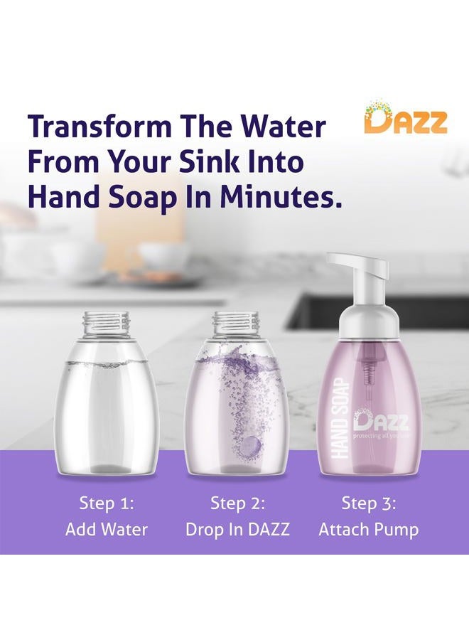 Dazz Foaming Hand Soap Whole House Starter Kit (3 Reusable Foaming Bottle Dispensers, 6 Tablet Packets) Liquid Hand Wash, Naturally Safe & Non Toxic, Rich Lather, Lavender Lemon Scent - Image 3