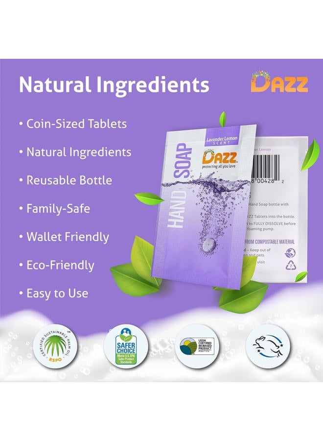 Dazz Foaming Hand Soap Whole House Starter Kit (3 Reusable Foaming Bottle Dispensers, 6 Tablet Packets) Liquid Hand Wash, Naturally Safe & Non Toxic, Rich Lather, Lavender Lemon Scent - Image 4