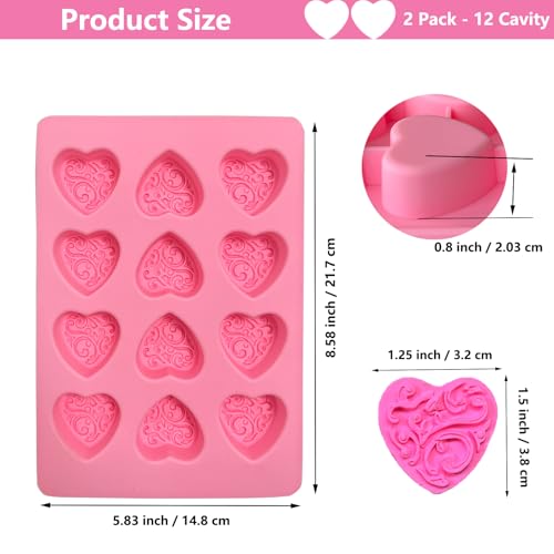 Copzievkae 2 Pack Heart Silicone Molds, 12 Cavity Heart Shaped Silicone Mold For Chocolate, Hearts Shaped Chocolate Molds, Ice Cube Trays for Baking, Candy, Candles, Pink - Image 5