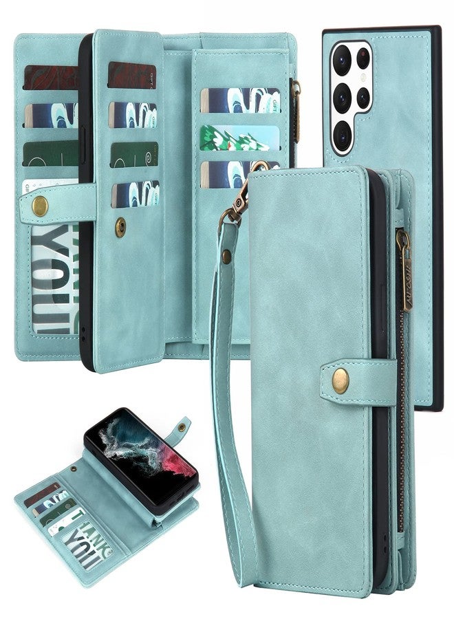 TwoHead for Samsung Galaxy S22 Ultra Wallet Case with Card Holder & Detachable Magnetic Phone Case, Leather All-Round Protection Wallet Phone Case for Women Men,6.8in,Blue - Image 1
