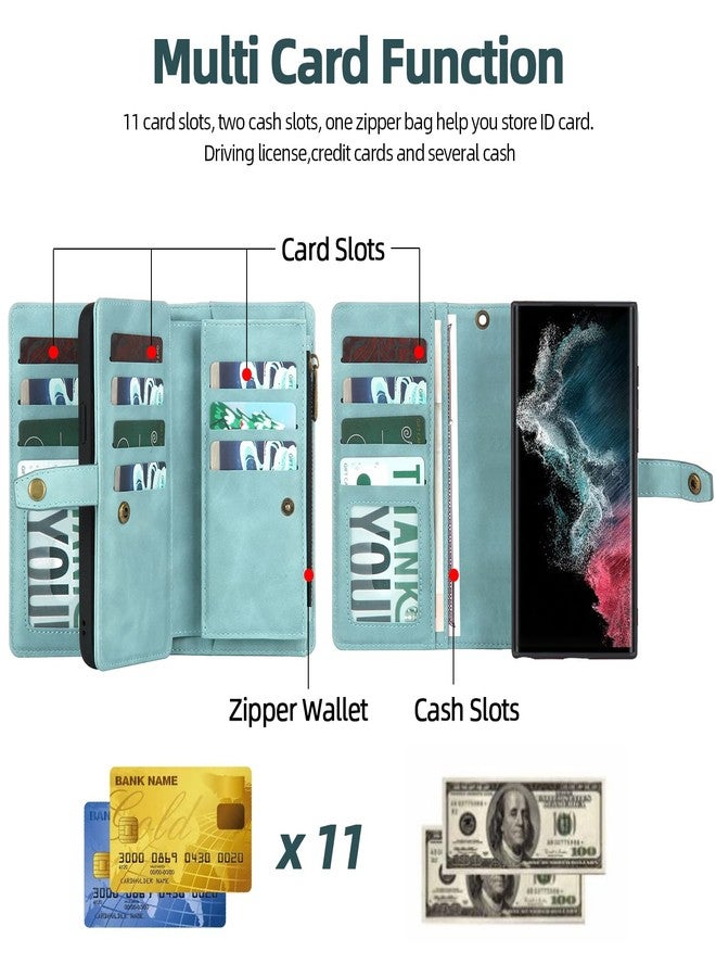 TwoHead for Samsung Galaxy S22 Ultra Wallet Case with Card Holder & Detachable Magnetic Phone Case, Leather All-Round Protection Wallet Phone Case for Women Men,6.8in,Blue - Image 5