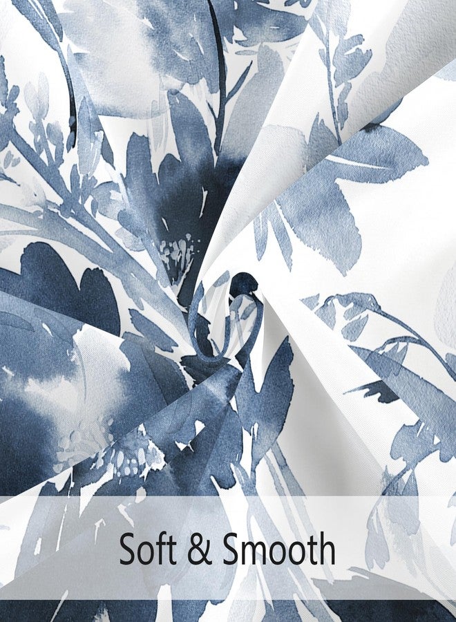 MAYZUS Navy Blue Floral Shower Curtain, Spring Summer Watercolor Flower Shower Curtains for Bathroom, Modern Ink Decorative Fabric Shower Curtain Set with Hooks 72x72 Blue White - Image 5