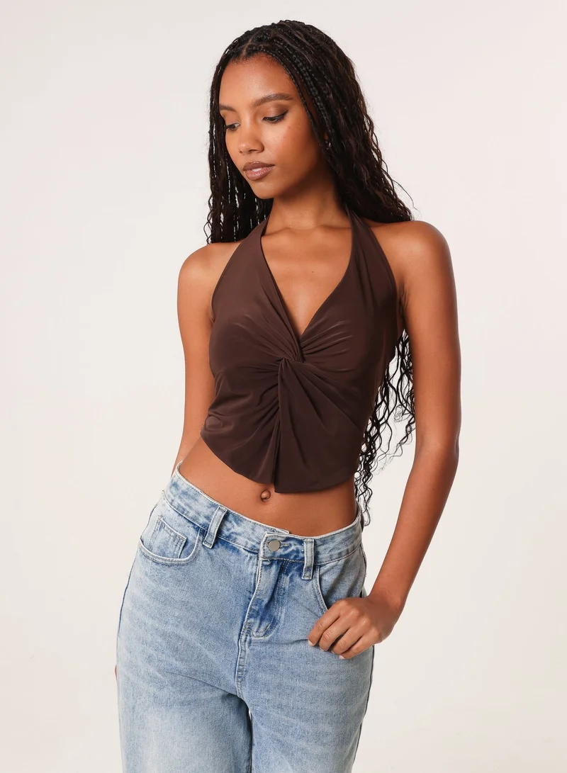 Pink Vanilla Knot Front Butterfly Halter Top