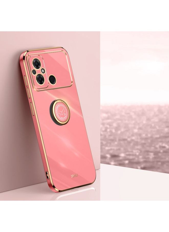 HuHa Case Cover For Xiaomi Poco C55 4G XINLI Straight Edge 6D Electroplate TPU Phone Case with Ring Holder Hawthorn Red 