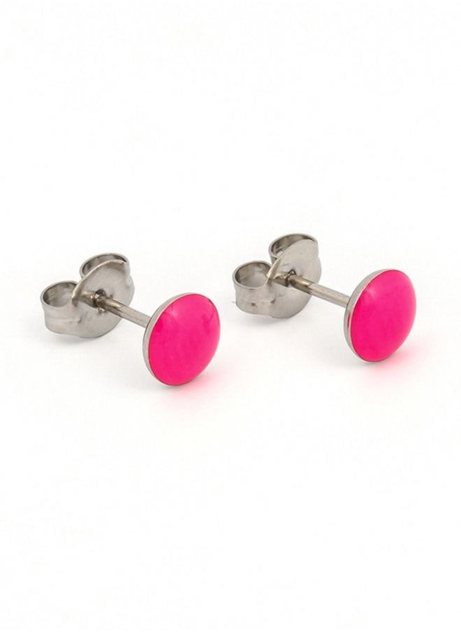 Studex - Novelty Neon Hot Pink Button Allergy free Stainless Steel Ear Studs For Kids - Image 1