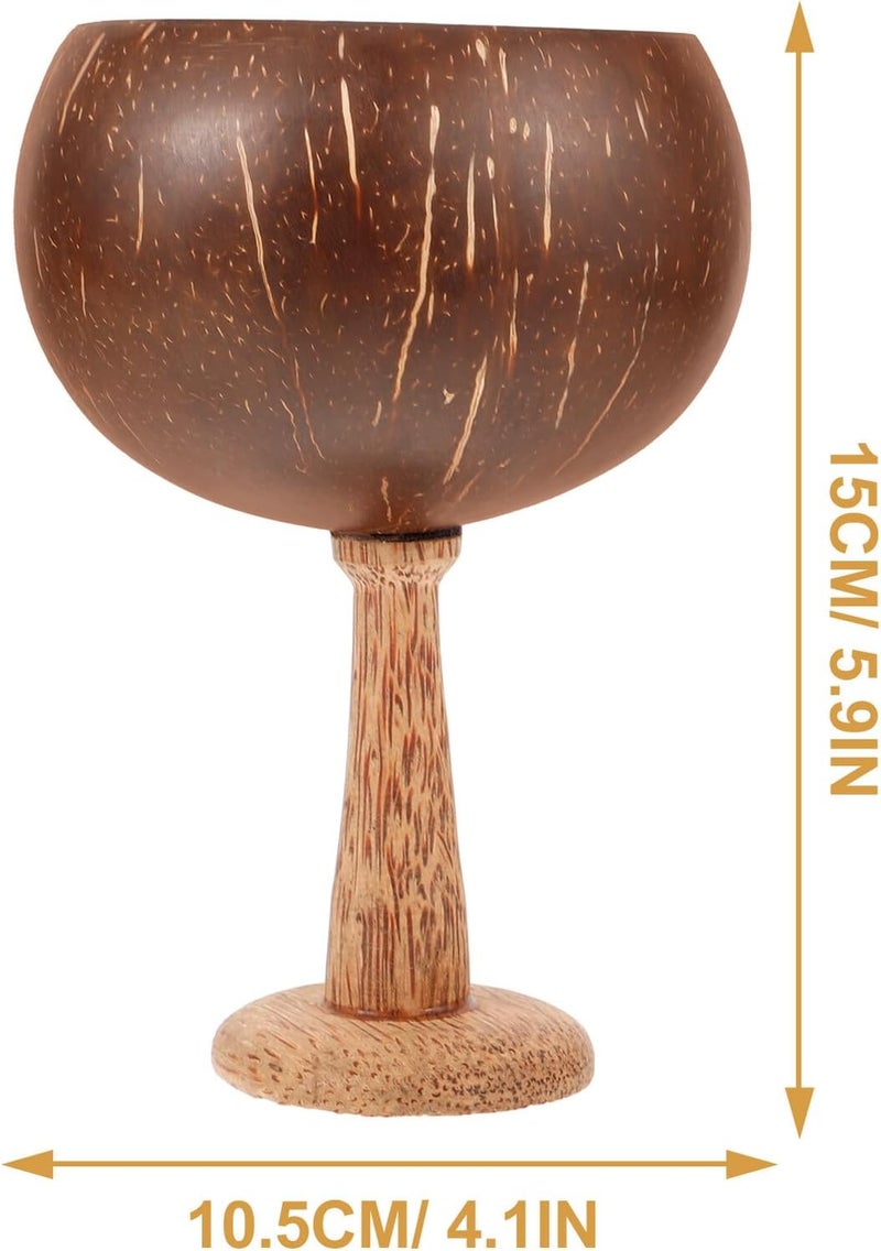 ABOOFAN Natural Coconut Shell Goblet with Wooden Base, Eco-friendly Cocktail Wine Drinking Cup for Tropical Parties and Desserts, Handmade Hawaiian Style Drinking Glass with Box - Image 2
