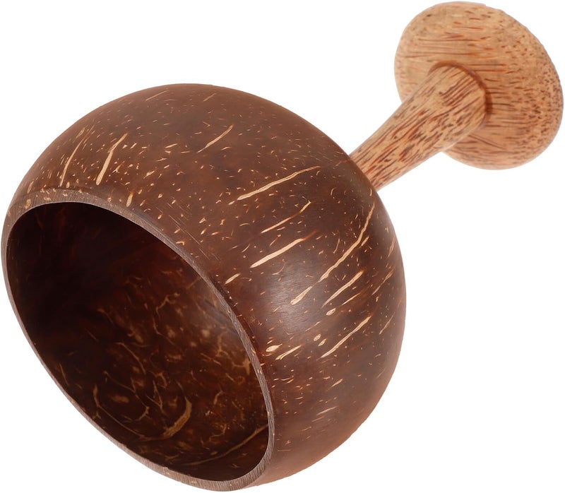 ABOOFAN Natural Coconut Shell Goblet with Wooden Base, Eco-friendly Cocktail Wine Drinking Cup for Tropical Parties and Desserts, Handmade Hawaiian Style Drinking Glass with Box - Image 1