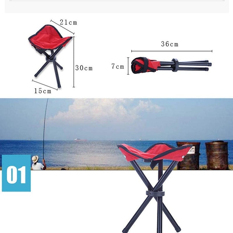 overa Camping Folding Stool Portable 3 Legs Chair Tripod Seat for Outdoor Hiking Fishing Picnic Travel Beach BBQ Garden Lawn with Strap Cloth - Image 2