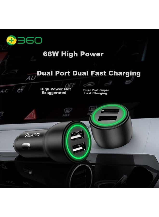 360 Car Charger Fast Charging Data Cable Set Dual Port Usb 66W Cigarette Lighter Smart Car Charger One Drag Two Converter - Image 1