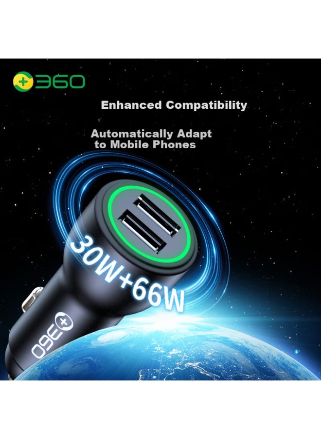 360 Car Charger Fast Charging Data Cable Set Dual Port Usb 66W Cigarette Lighter Smart Car Charger One Drag Two Converter - Image 2