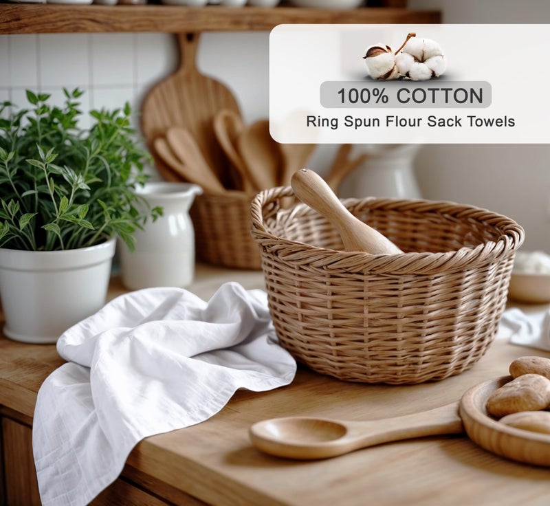 ZOYER Flour Sack Towels 28"" x 28""  12 Pack - 100% Cotton Dish Towels - Machine Washable Tea Towels  Ultra Absorbent Bar Towels  Dish Cloth Perfect for Drying Dishes & Cleaning - Kitchen Linen Set - Image 2
