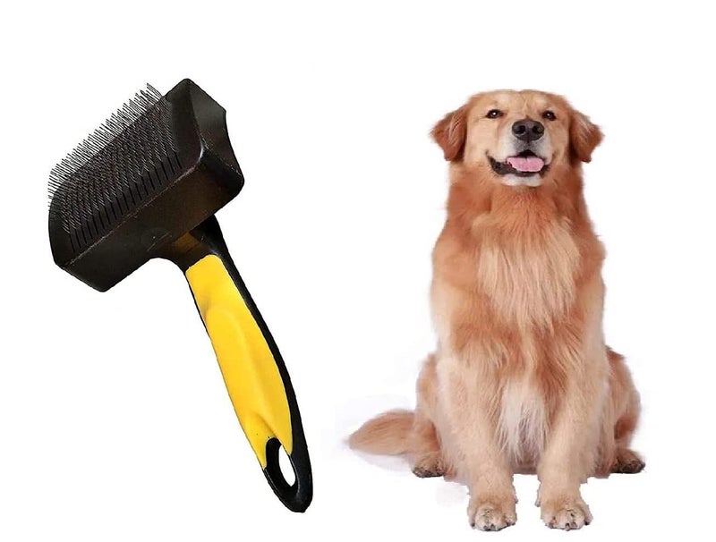 Spanker Dog Grooming Plastic Auto Slicker Self Cleaning Hair Brush for Dogs & Puppies - Color May Vary SSTP - Image 1