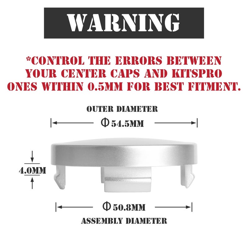 KitsPro 2.15Inch 55MM Wheel Center Caps for Ford Edge Escape Focus Fusion Rim Hub Caps 6M21 1003 AA, Pack of 4 (Silver, Outer 55MM, Inner 51MM) - Image 2